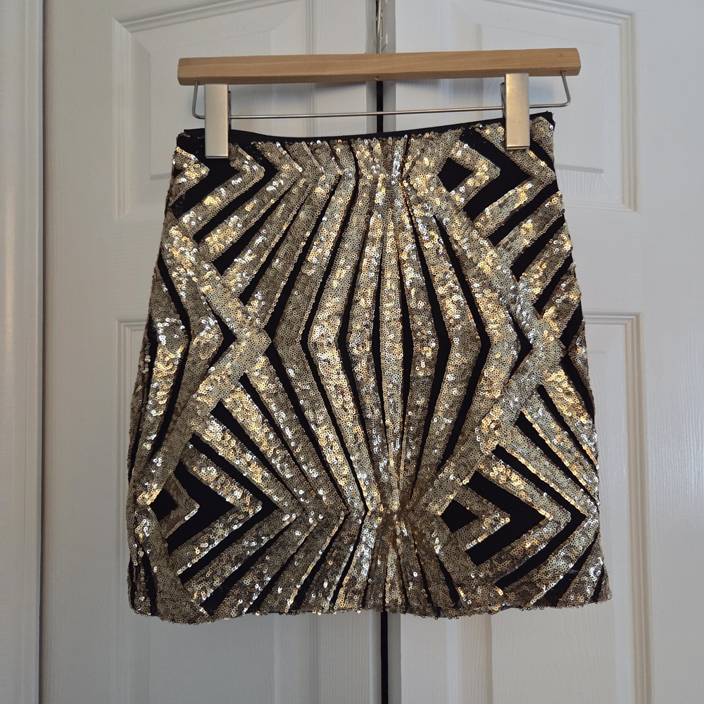a'gaci Gold and Black Geometric Sequin Mini Skirt NWT
